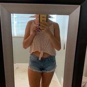 Pink & white missimo tank top tie up blouse small